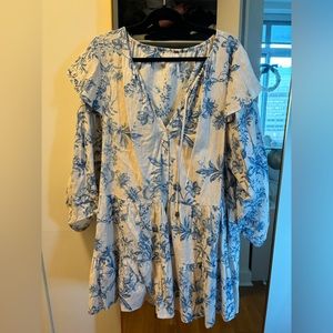 Free People sunbaked mini swing dress with tie neck in vintage floral print